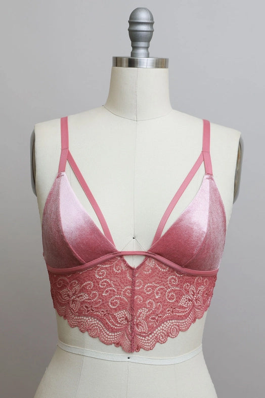 Strappy Velvet and Lace bralette - Dusk Pink – Caravan and Company