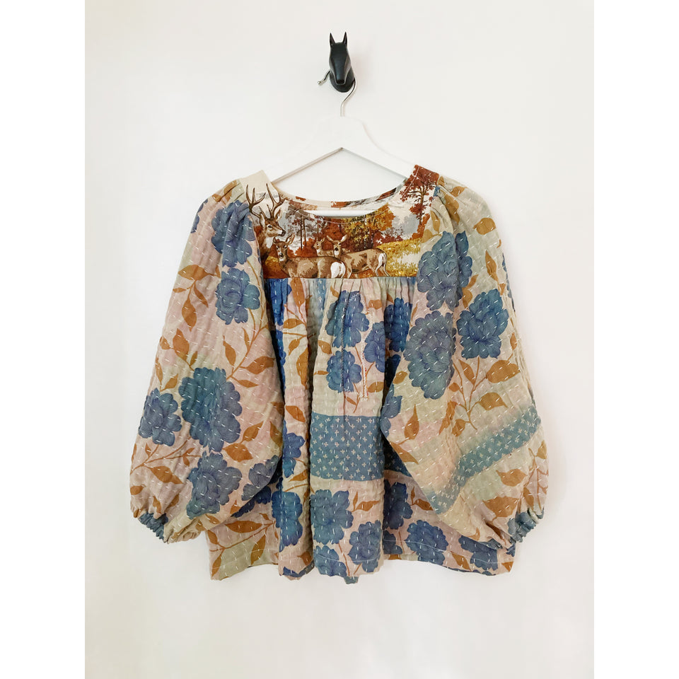 Leilani Top - Vintage Kantha Quilt - Woodlands